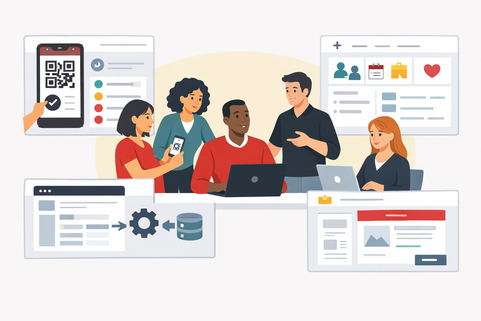Software teams reviewing multiple product interfaces
